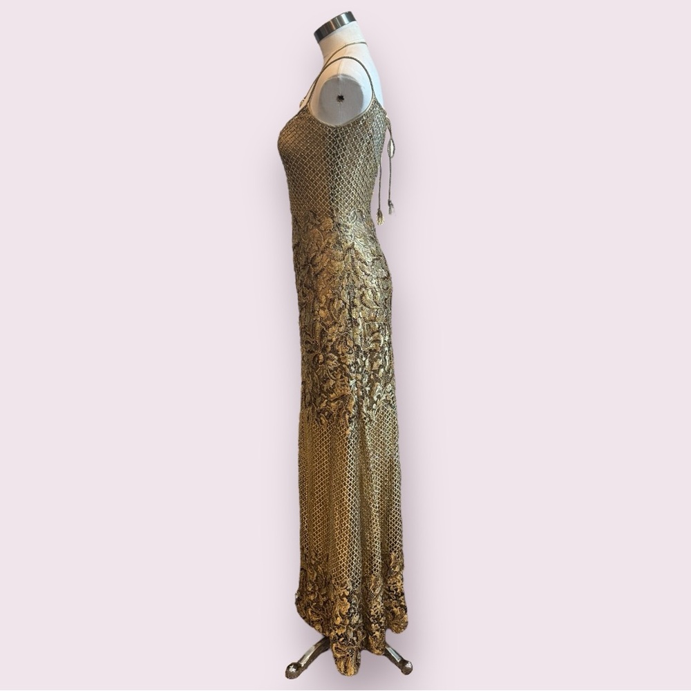 NWT Vintage Custom Peggy Jennings Gown Gold Sequin Crochet & Silk Elegant Dress - Picture 8 of 17